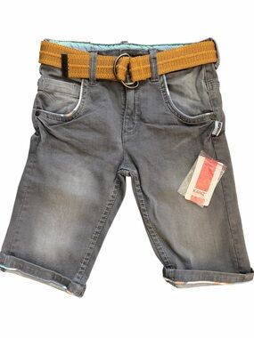 Kanz Kids Surf Bermuda Shorts Size 5 NWT Gray Denim Rolled Hem Belt Euro Summer